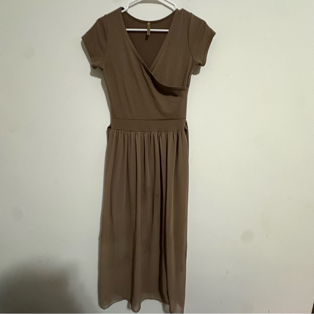PUMPKIN Beige Brown Balletcore Ballet Chiffon Maxi Dress